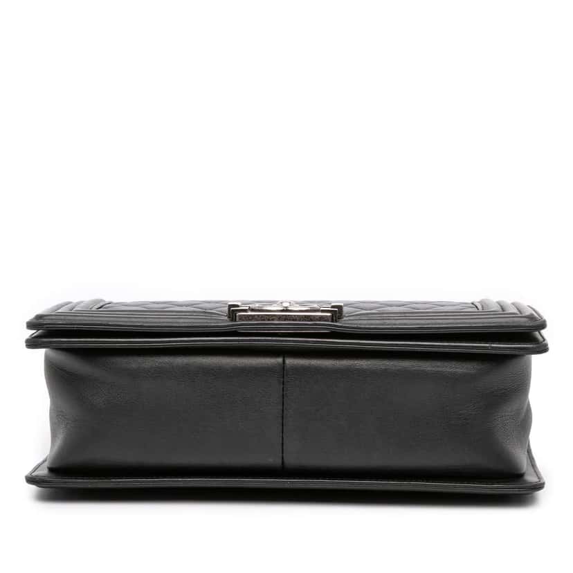 Chanel Old Medium Quilted Lambskin Boy Flap Black Leather Good condition - Inside View