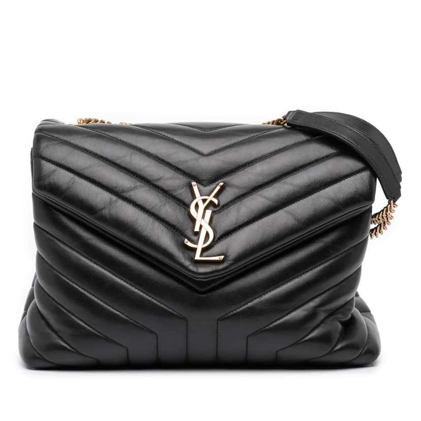 Saint Laurent Medium Matelasse Leather LouLou Shoulder Bag Black Leather Good condition - Front View