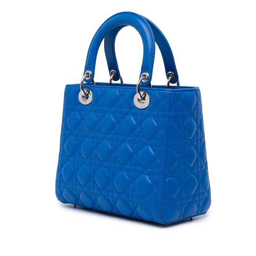 Dior Medium Lambskin Cannage Lady Dior Blue Leather Good condition - Back View