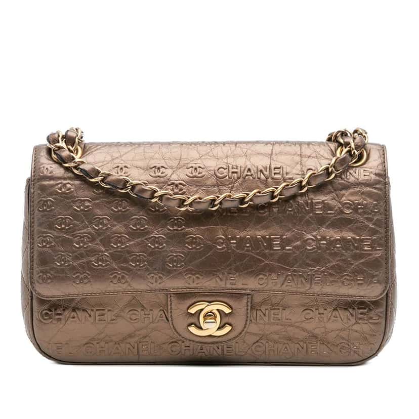 Chanel Paris Dallas Metallic Calfskin Embossed Logo Flap Brown Leather Good condition - Front View