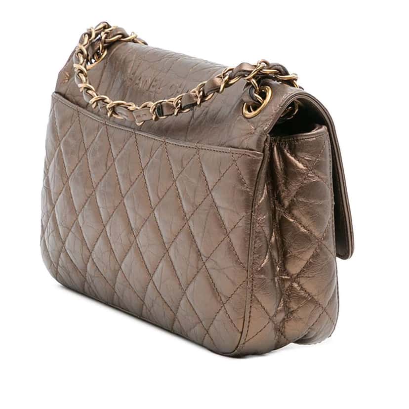 Chanel Paris Dallas Metallic Calfskin Embossed Logo Flap Brown Leather Good condition - Back View