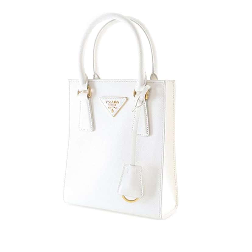 Prada Mini Saffiano Lux Tote White Leather Good condition - Inside View