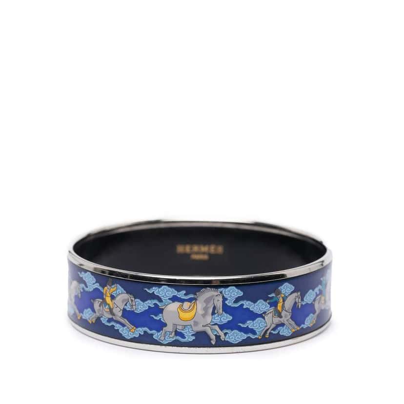 Hermès Wide Enamel Horse Riding Motif Bangle Blue Good condition - Inside View