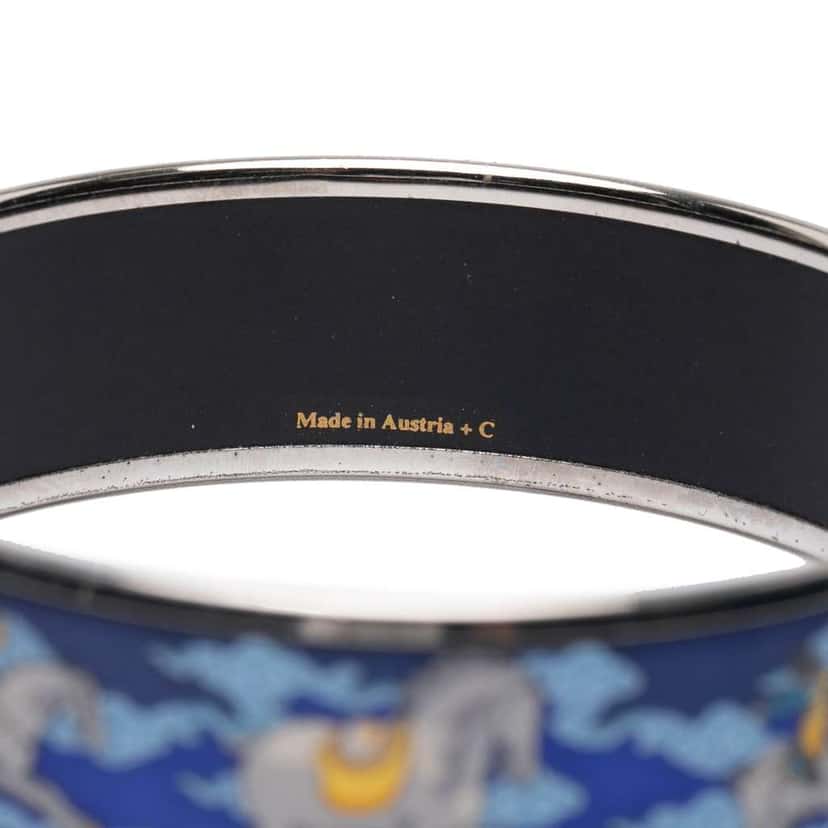 Hermès Wide Enamel Horse Riding Motif Bangle Blue Good condition - Box View
