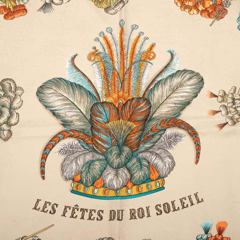 Hermès Les Fetes Du Roi Soleil Silk Scarf Brown Silk Good condition - Box View