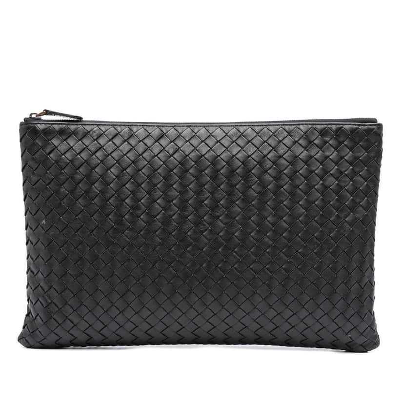 Bottega Veneta Nappa Intrecciato Clutch Black Leather Good condition - Front View