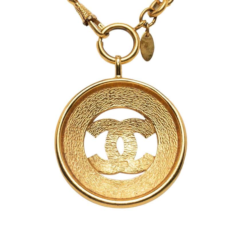 Chanel Gold Plated CC Round Pendant Necklace Gold Metal Good condition - Back View