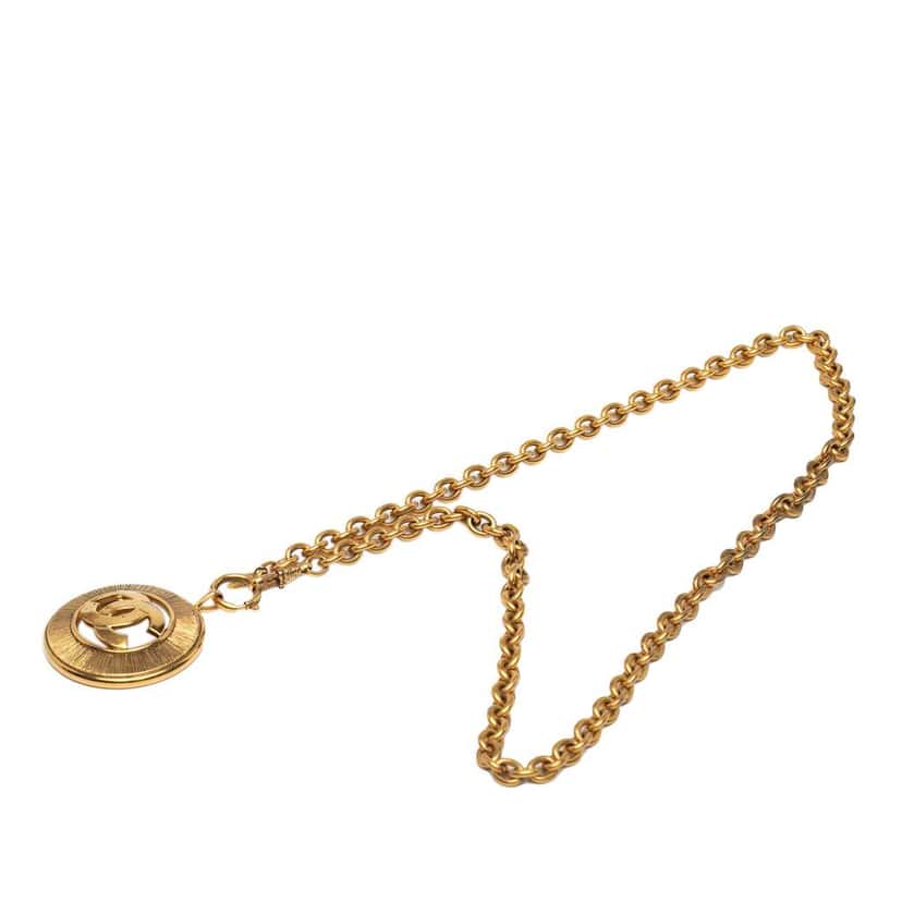 Chanel Gold Plated CC Round Pendant Necklace Gold Metal Good condition - Inside View