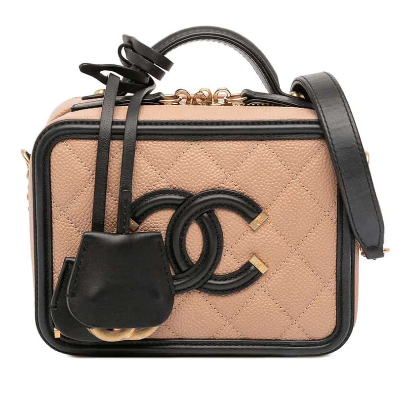 Chanel Small Caviar CC Filigree Vanity Case Brown Leather Good condition - Front View