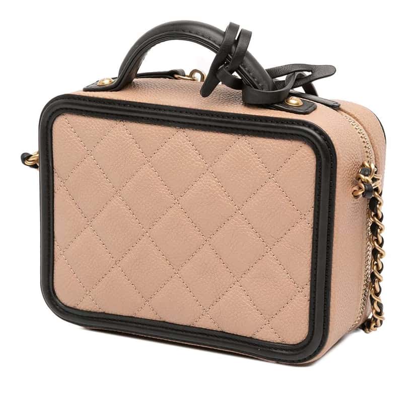 Chanel Small Caviar CC Filigree Vanity Case Brown Leather Good condition - Back View