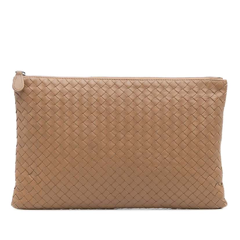 Bottega Veneta Nappa Intrecciato Clutch Brown Leather Good condition - Front View