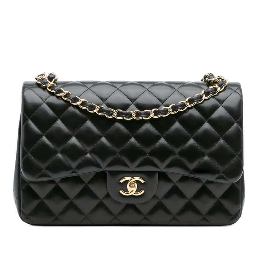 Chanel Jumbo Classic Lambskin Double Flap Black Leather Good condition - Front View
