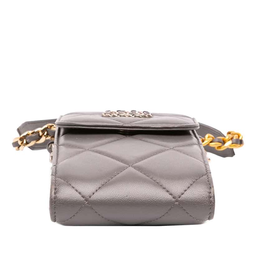 Chanel Lambskin 19 Phone Holder with Chain Grey Leather Good condition - Inside View
