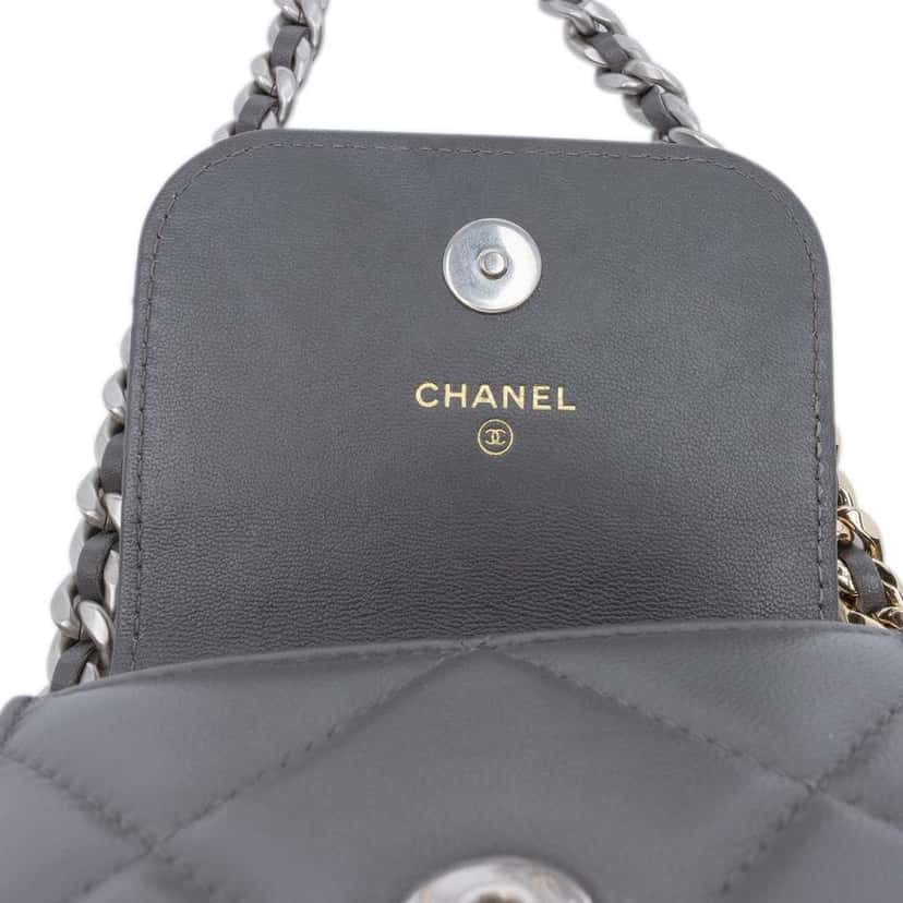 Chanel Lambskin 19 Phone Holder with Chain Grey Leather Good condition - Box View