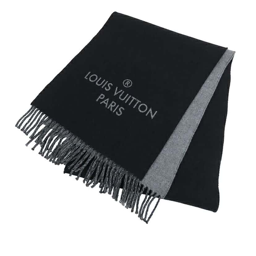 Louis Vuitton Wool and Cashmere Echarpe City Alps Logo Patch Scarf Black Wool Good condition - Back View
