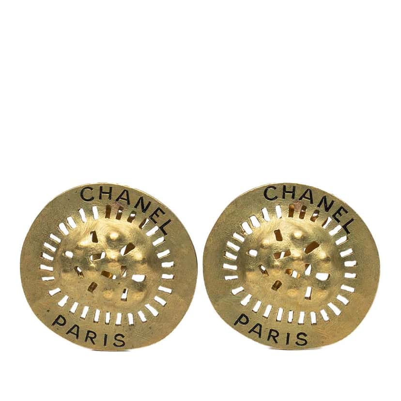 Chanel Gold Plated Logo Cutout Clip On Earrings Gold Metal Good condition - Front View