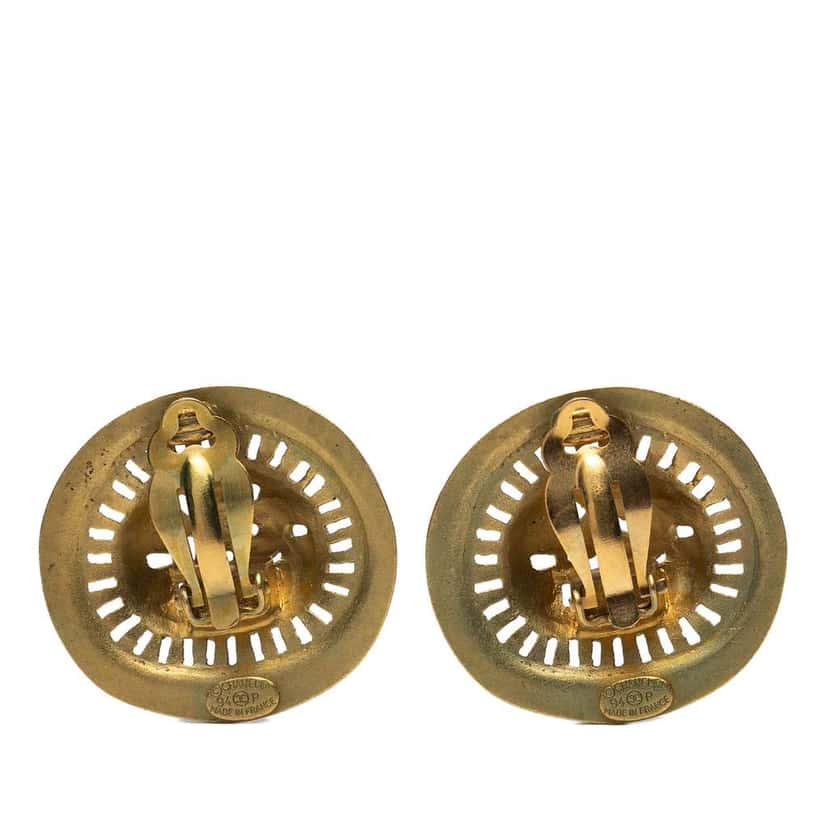 Chanel Gold Plated Logo Cutout Clip On Earrings Gold Metal Good condition - Back View