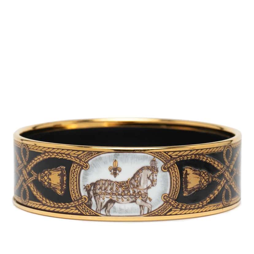 Hermès Wide Grand Apparat Horse Enamel Bangle 65 Black Good condition - Back View