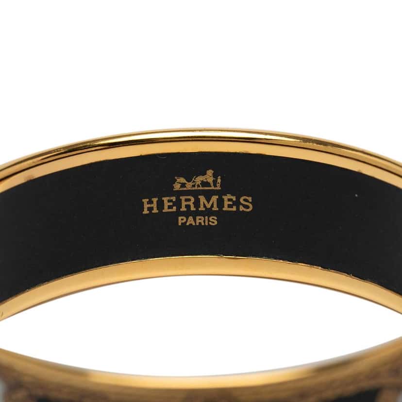 Hermès Wide Grand Apparat Horse Enamel Bangle 65 Black Good condition - Box View