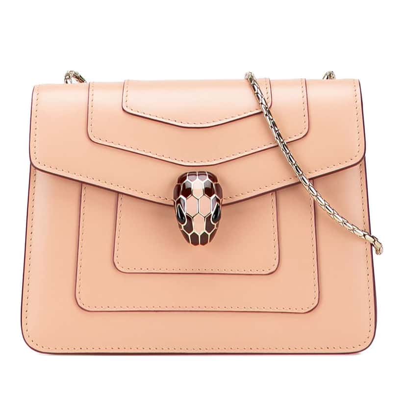 Bvlgari Small Leather Square Serpenti Forever Chain Crossbody Pink Leather Good condition - Front View