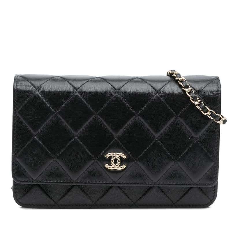 Chanel CC Quilted Calfskin Wallet on Chain Black Leather Good condition - Front View