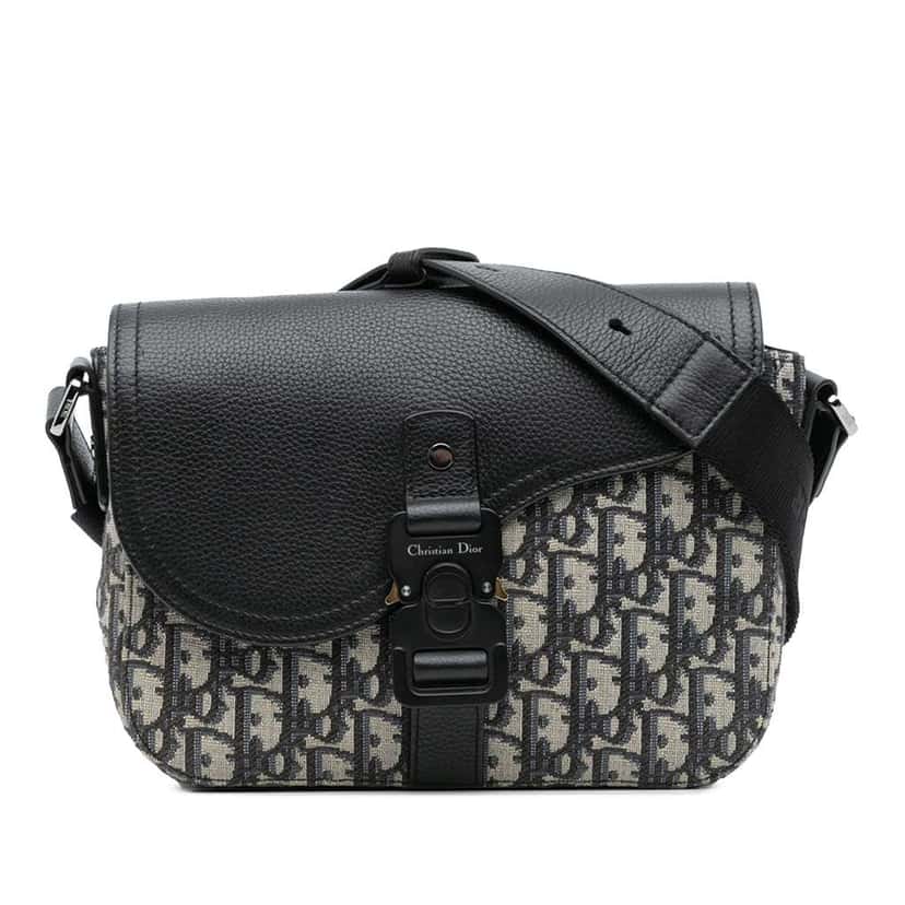 Dior Small Oblique Canvas Saddle Messenger Bag with Flap Black Canvas Good condition - Front View