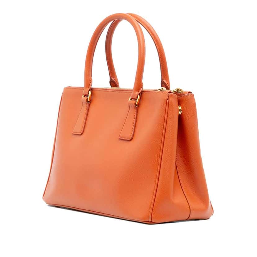 Prada Small Saffiano Lux Galleria Double Zip Satchel Orange Leather Good condition - Back View