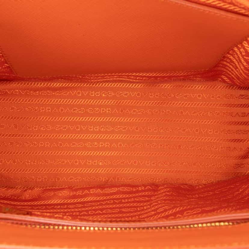 Prada Small Saffiano Lux Galleria Double Zip Satchel Orange Leather Good condition - Model View