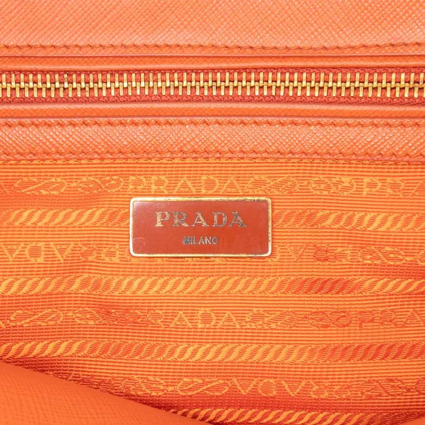 Prada Small Saffiano Lux Galleria Double Zip Satchel Orange Leather Good condition - Box View