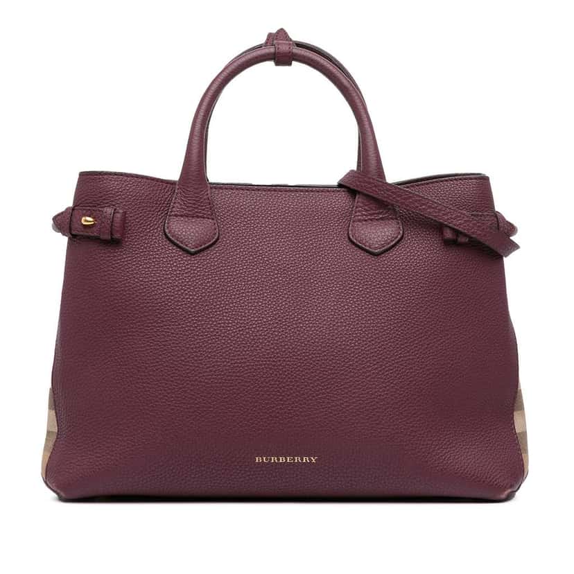 Burberry Medium Leather and House Check Banner Satchel Purple Leather Good condition - Front View
