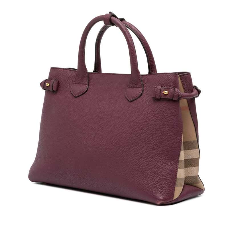 Burberry Medium Leather and House Check Banner Satchel Purple Leather Good condition - Back View