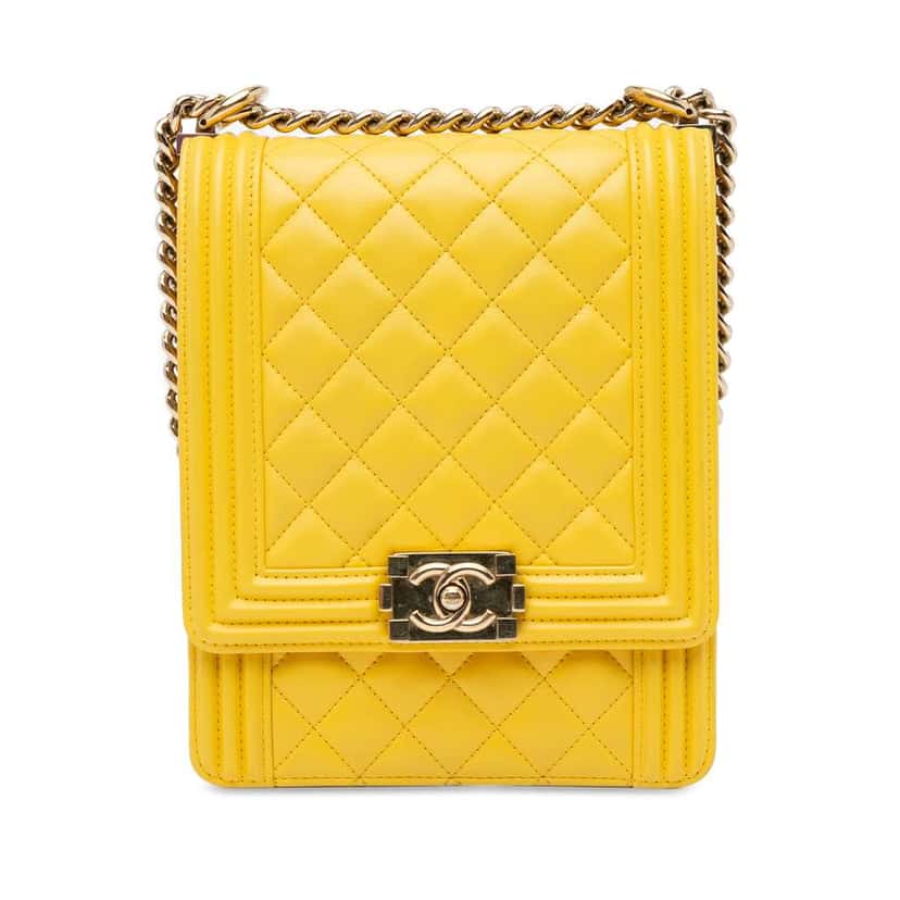 Chanel Quilted Lambskin North South Boy Flap Yellow Leather Good condition - Front View
