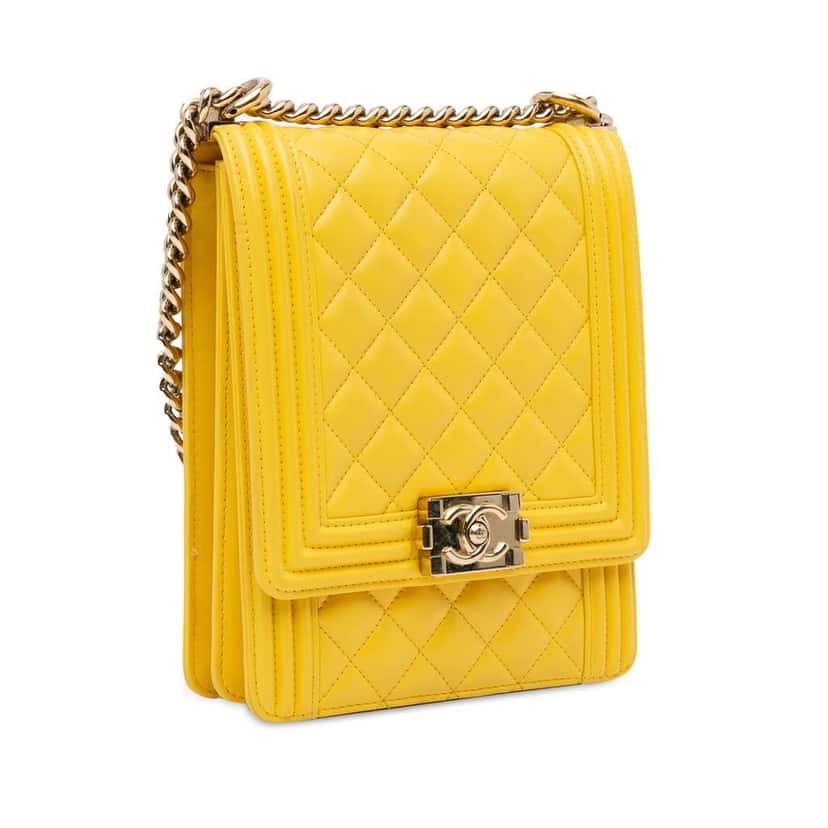 Chanel Quilted Lambskin North South Boy Flap Yellow Leather Good condition - Back View