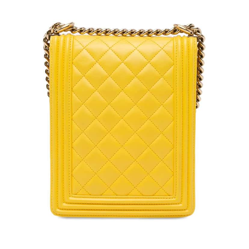 Chanel Quilted Lambskin North South Boy Flap Yellow Leather Good condition - Inside View