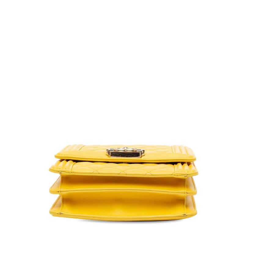 Chanel Quilted Lambskin North South Boy Flap Yellow Leather Good condition - Model View