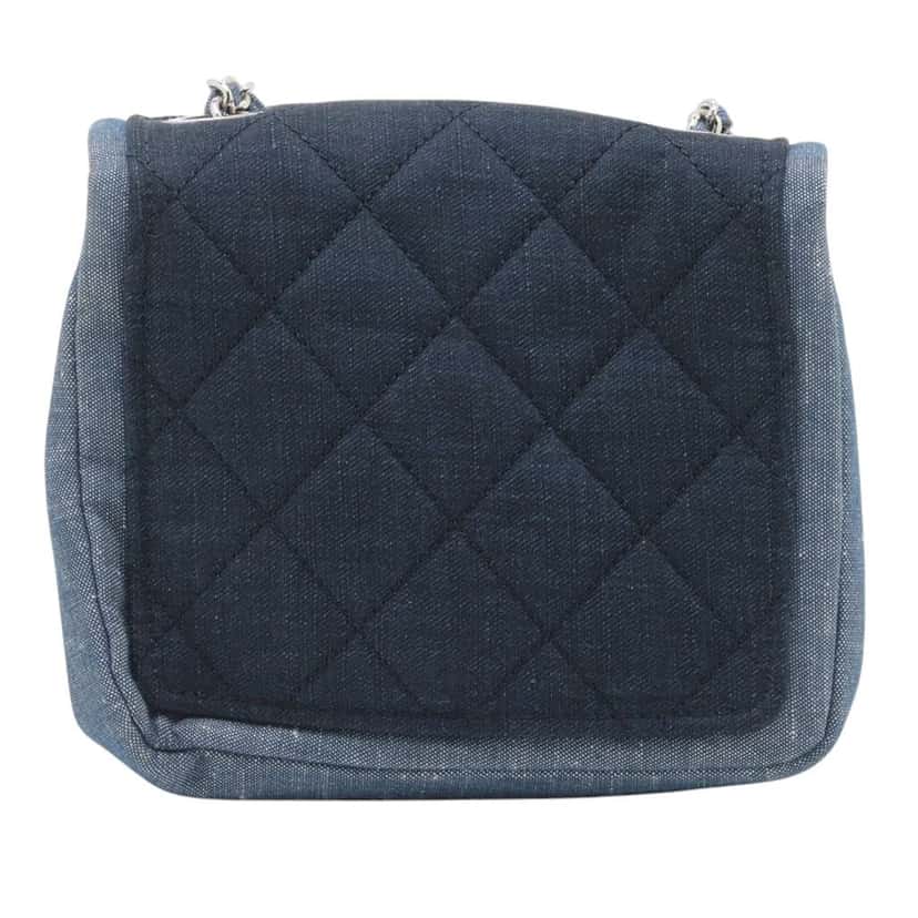 Chanel Mini Square Bicolor Quilted Denim Medallion Flap Blue Denim Good condition - Back View