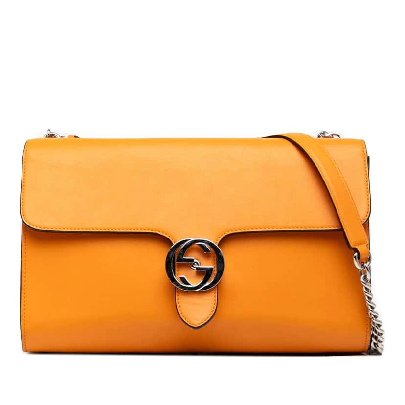 Gucci Medium Leather Dollar Interlocking G Crossbody Orange Leather Good condition - Front View