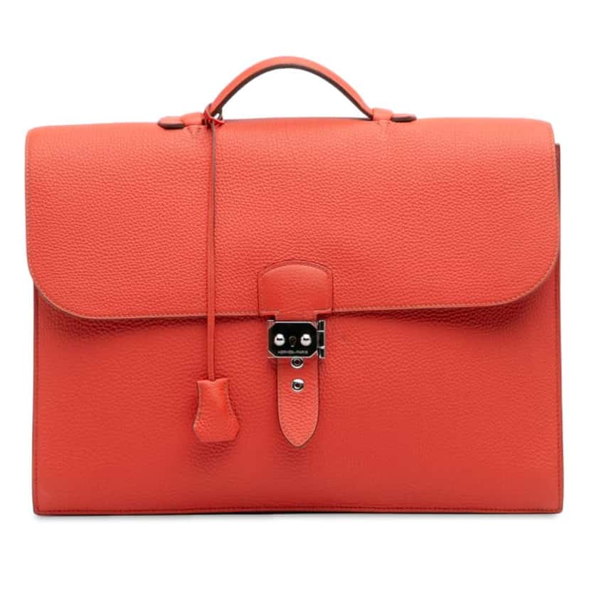 Hermès Togo Sac A Depeches Verso 38 Orange Leather Good condition - Front View