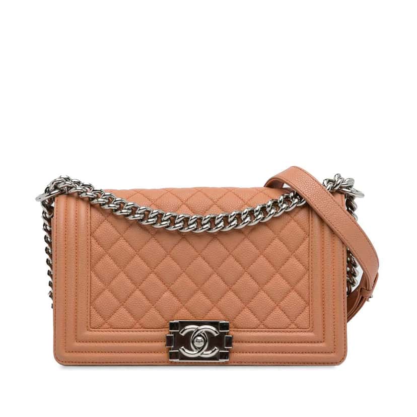 Chanel Old Medium Quilted Caviar Boy Flap Brown Leather Good condition - Front View