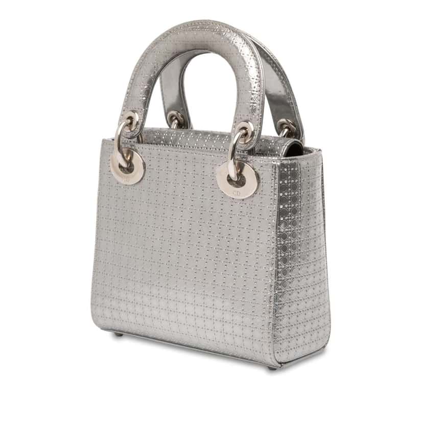 Dior Mini Metallic Patent Microcannage Lady Dior Silver Leather Good condition - Back View