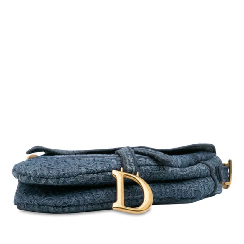Dior Oblique Denim Embroidered Saddle Bag Blue Denim Good condition - Inside View