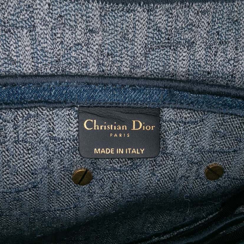 Dior Oblique Denim Embroidered Saddle Bag Blue Denim Good condition - Box View