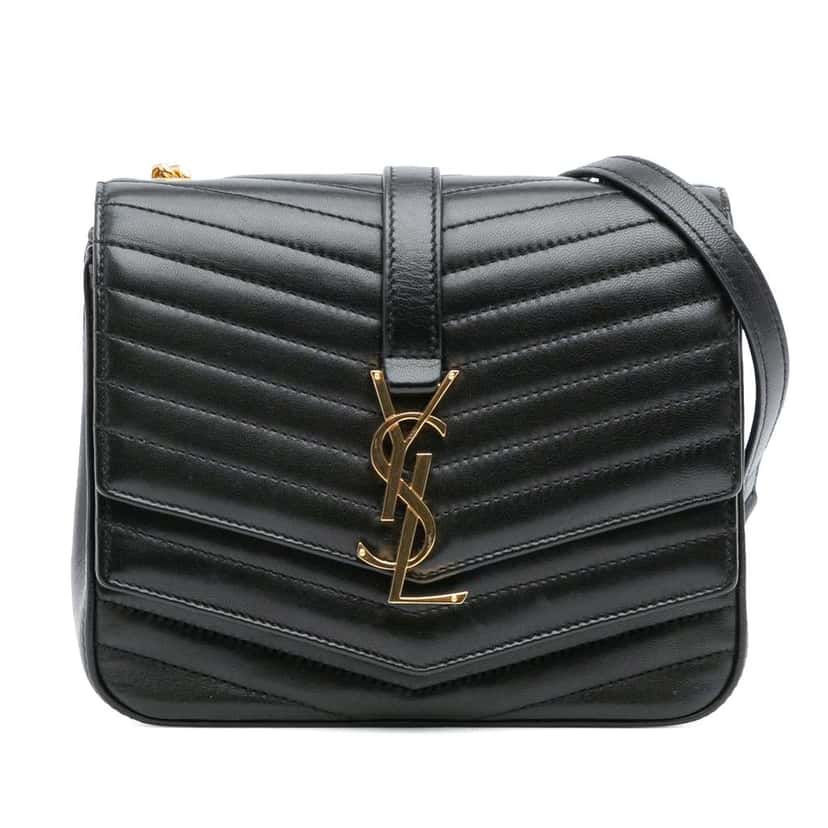 Saint Laurent Small Chevron Lambskin Monogram Sulpice Bag Black Leather Good condition - Front View