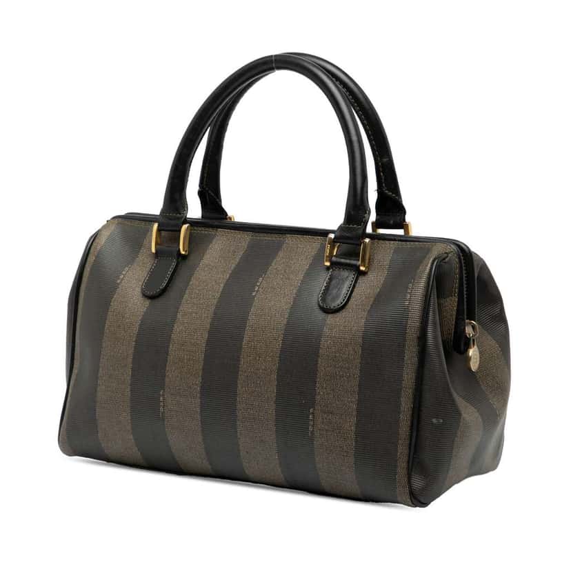 Fendi Pequin Coated Canvas Boston Bag Brown Canvas Good condition - Back View