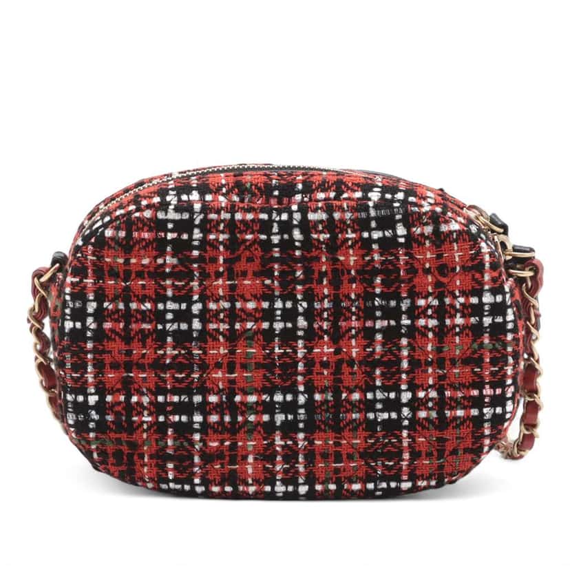 Chanel Tweed and Lambskin Coco Midnight Camera Bag Red Tweed Very good condition - Back View