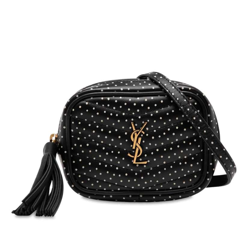 Saint Laurent Baby Quilted Chevron Calfskin Monogram Polka Dot Lou Camera Bag Black Leather Very good condition - Front View