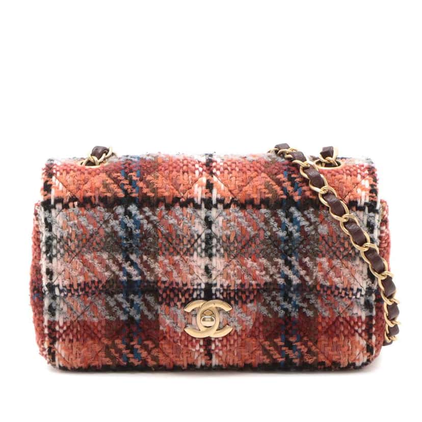 Chanel Mini Rectangular Classic Tweed Single Flap Orange Tweed Good condition - Front View