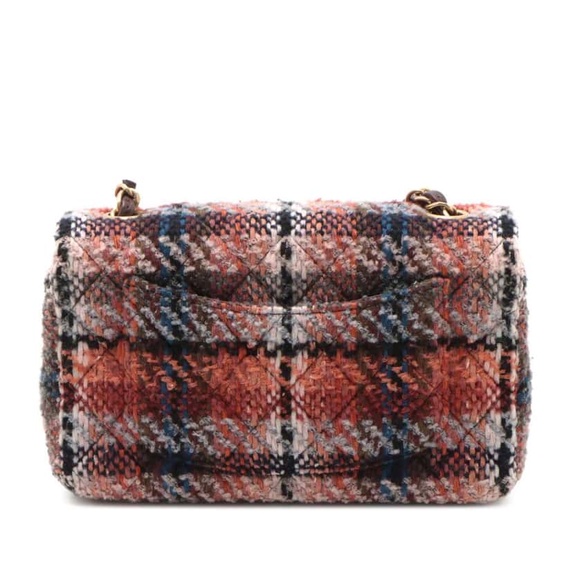 Chanel Mini Rectangular Classic Tweed Single Flap Orange Tweed Good condition - Back View