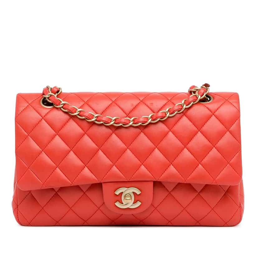 Chanel Medium Classic Lambskin Double Flap Red Leather Good condition - Front View
