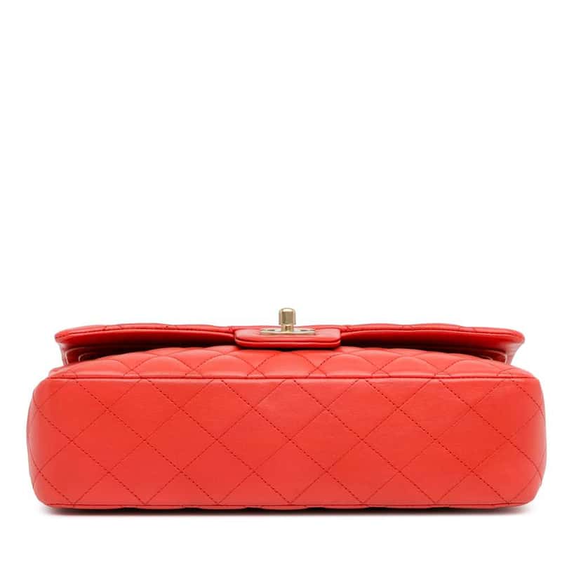 Chanel Medium Classic Lambskin Double Flap Red Leather Good condition - Model View